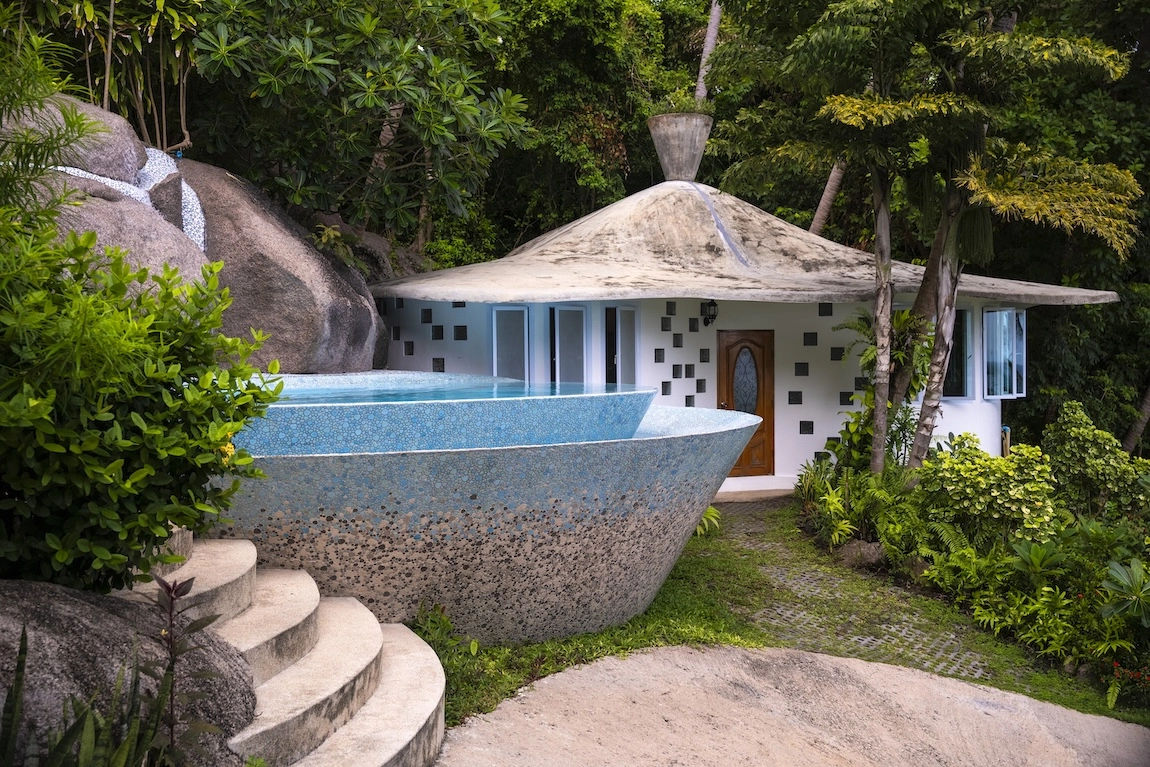 Luxury Resort Drone Shot Pool Side View - The Bougainvillea Villa at Monkey Flower Villas Koh Tao