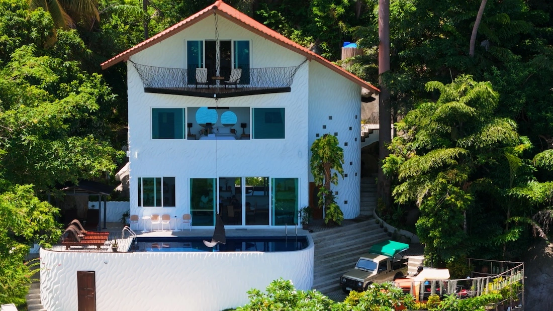 Aerial view of The Gardenia Villa, a luxury private pool villa in Koh Tao