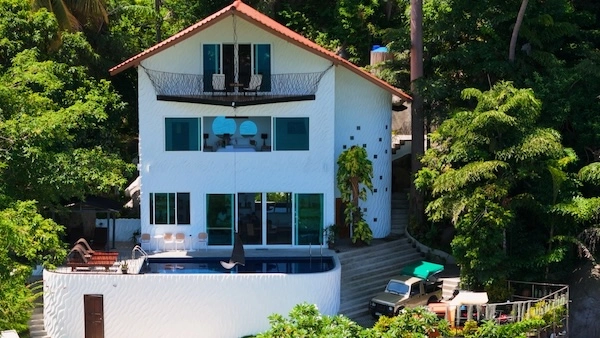 Luxury Villa Drone Shot Front View - The Gardenia Villa at Monkey Flower Villas Koh Tao
