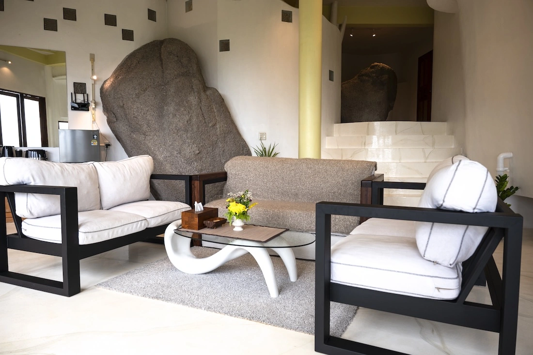 Luxury Resort Living Room 2 Front View - The Orchid Villa at Monkey Flower Villas Koh Tao